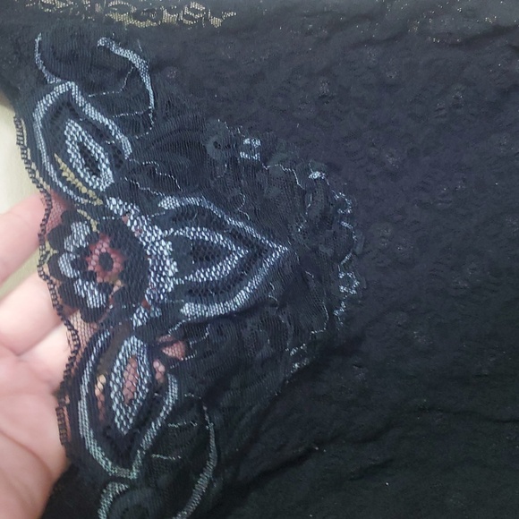 Elegant Black Lace Top with Blue Embroidery Size Medium - Picture 2 of 4